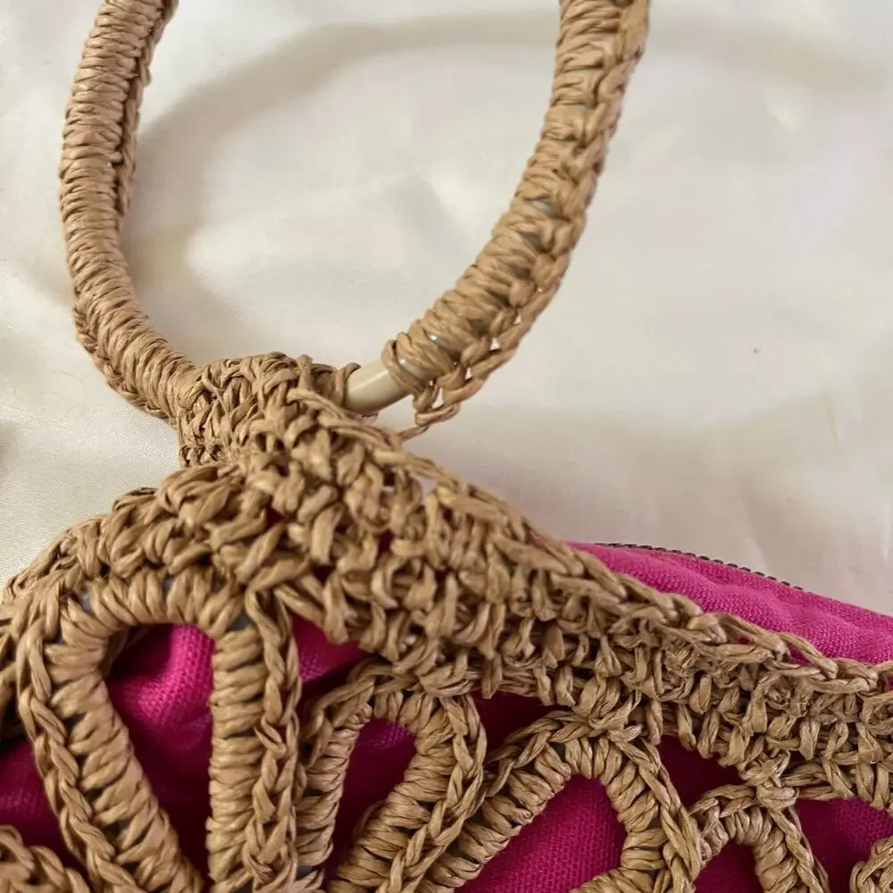 Y2K 2000s Woven Wicker Floral Wristlet Purse Boho Cruise Resortwear